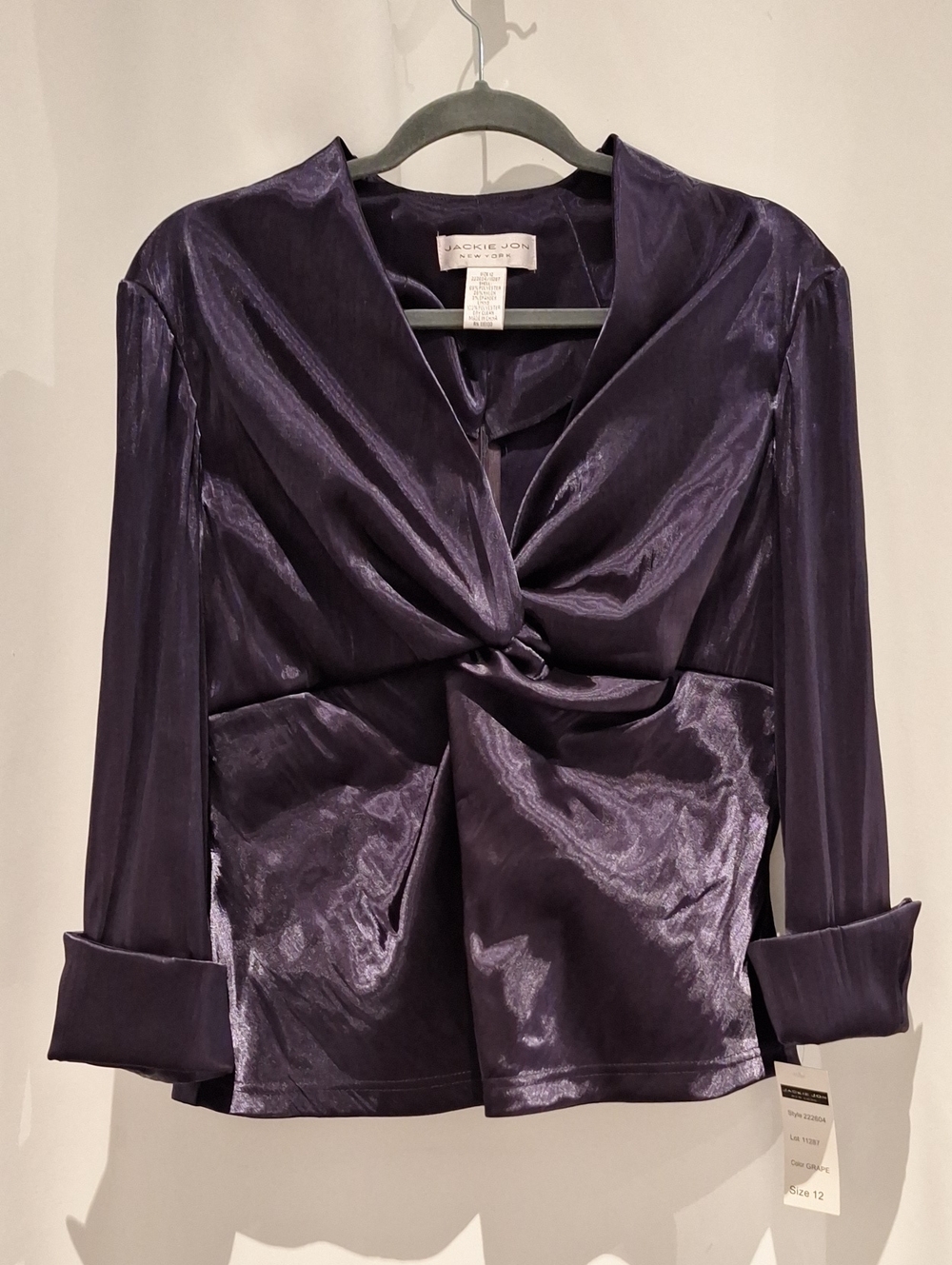 Jackie Jon New York Women's Shimmery Twist Front Blouse in Deep Purple